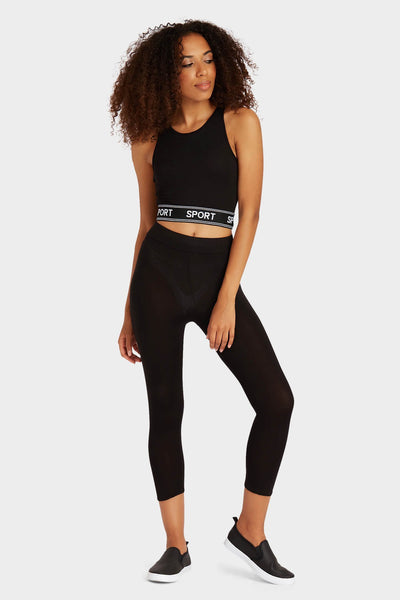 Black Sport Elastic Crop Vest Top