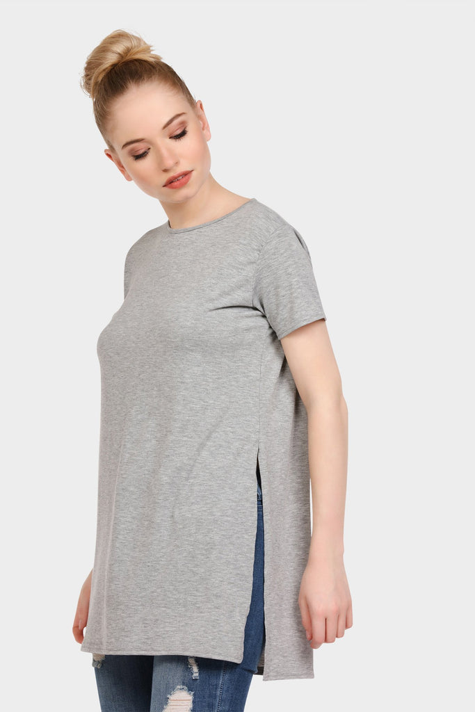 Greymarl Side Split Oversized Tshirt