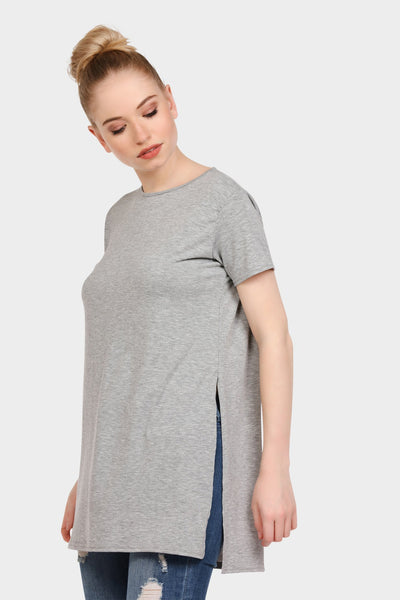 Greymarl Side Split Oversized Tshirt