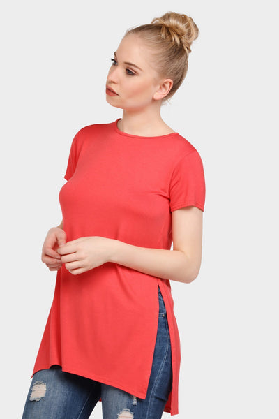 Coral Side Split Oversized Tshirt