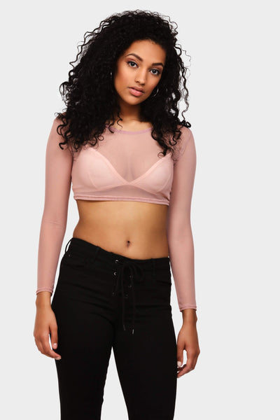 Nude Mesh Long Sleeve Crop Top