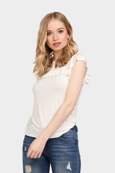 Cream Frilly Keyhole Tshirt