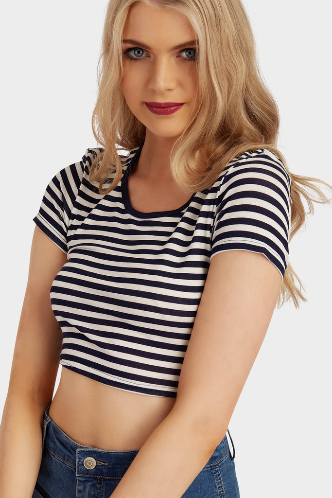 Navy Basic Stripe Crop Top