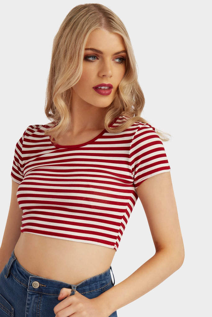 Red Basic Stripe Crop Top