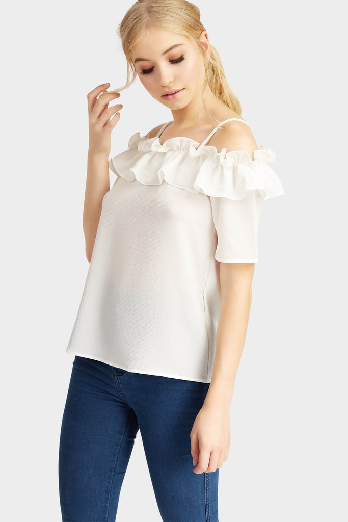 Cream Frilly Off Shoulder Top