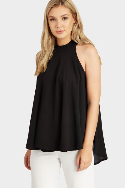 Black High Neck Cold Shoulder Top