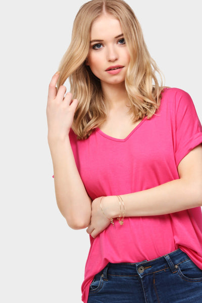 Pink Loose Fit V Neck Top