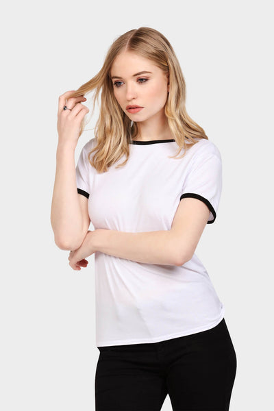 White Contrast Crew Neck T-Shirt
