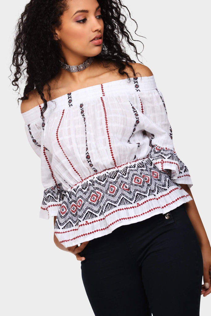 Red Printed Frill Gypsy Top