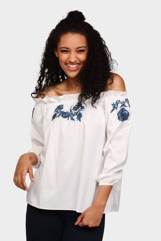 Cream Floral Applique Gypsy Top