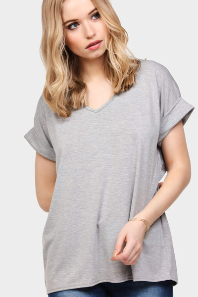 Grey Loose Fit V Neck Top
