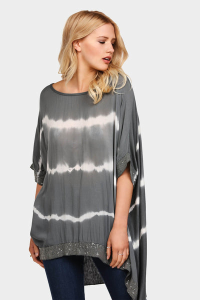 Grey Tie Dye Sequin Baggy Top
