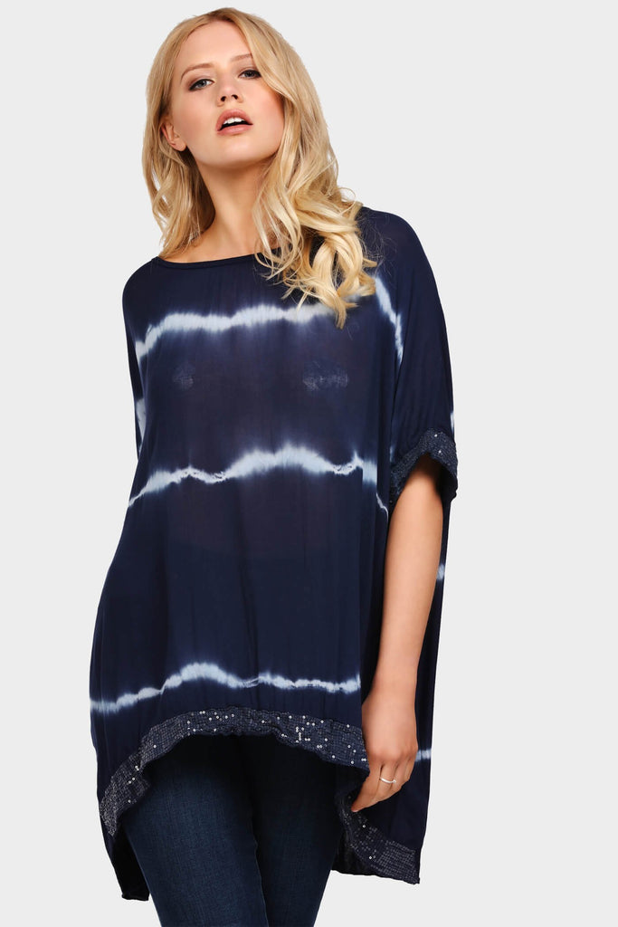 Navy Tie Dye Sequin Baggy Top