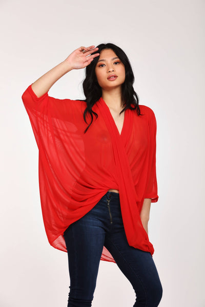 Red Drape Front Batwing Top
