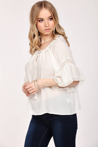 Cream Crotchet Trim Tunic Top