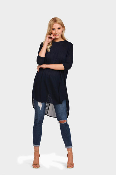 Navy Chiffon Dropped Hem Tunic