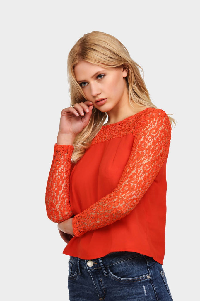 Orange Lace Sleeve Top