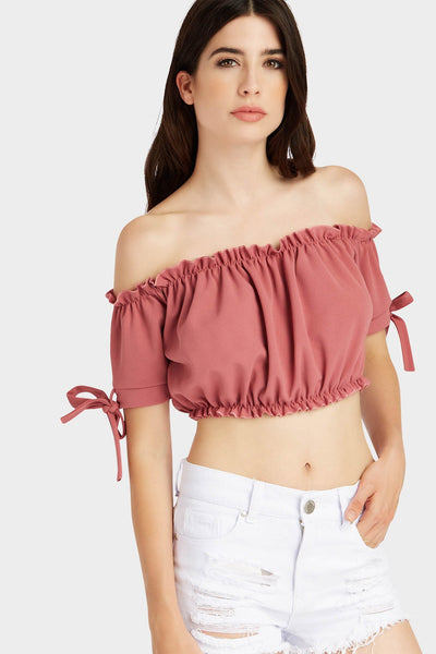 Rose Tie Bardot Crop Top