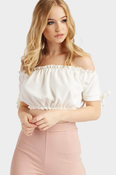Cream Tie Bardot Crop Top