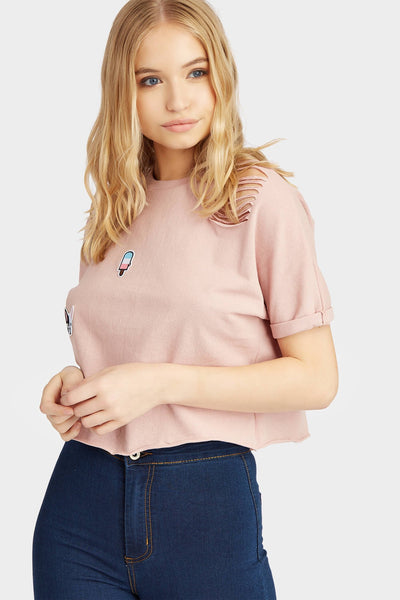 Pink Cropped Ripped Top