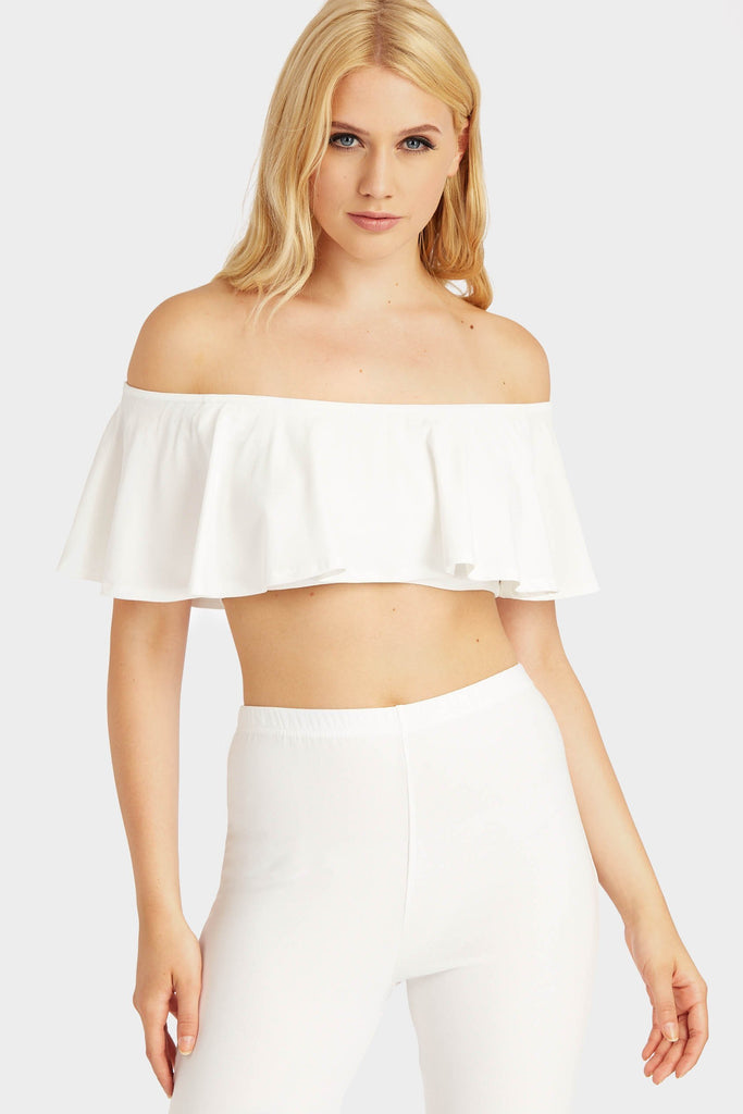 Cream Frill Off Shoulder Crop Top