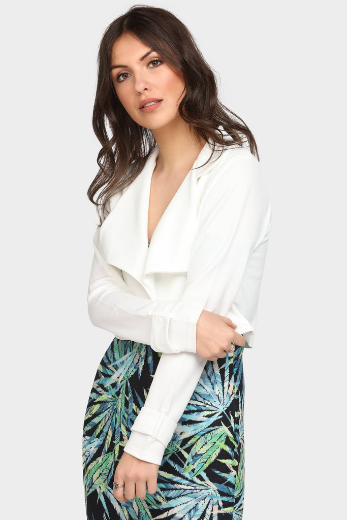 Cream Cropped Biker Jacket