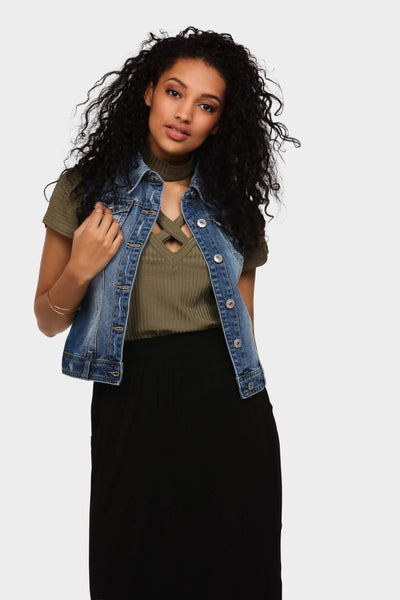 Denim Blue Distressed Sleeveless Jacket