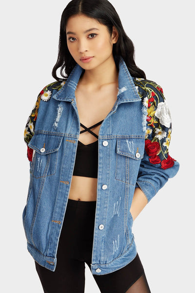 Denim Blue Embroidered Denim Jacket