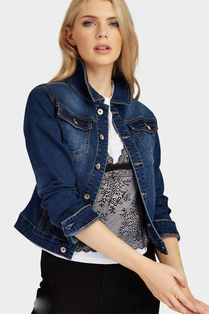 Medium Blue Two Pocket Cropped Denim Jacket