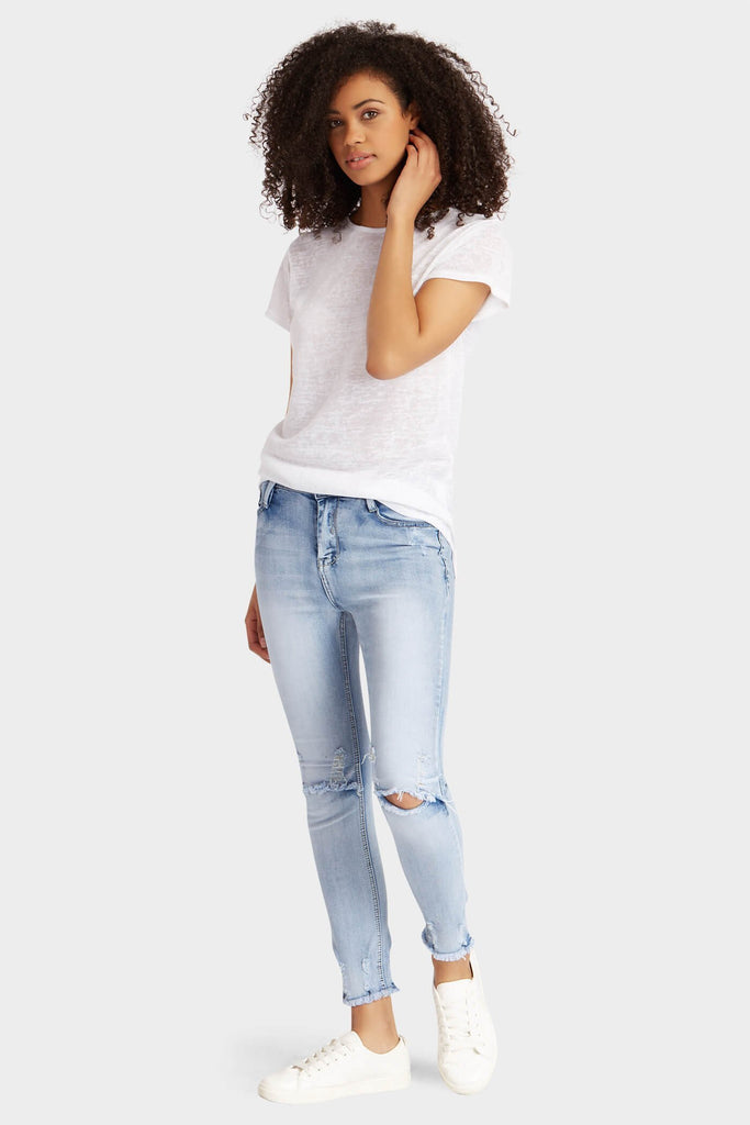 Light Blue Denim Faded Ripped Frayed Jeans