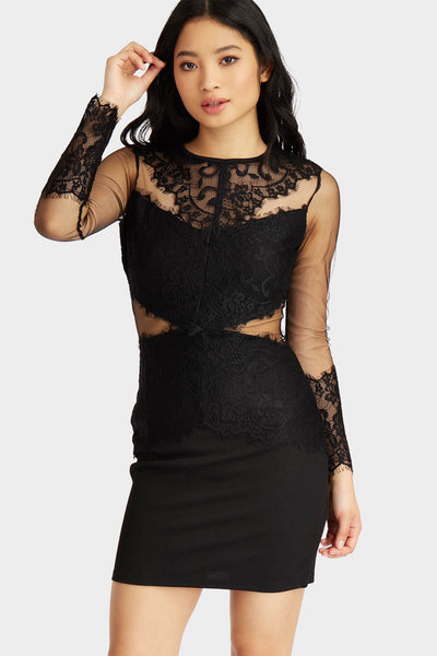 Black Crochet And Mesh Bodycon Mini Dress