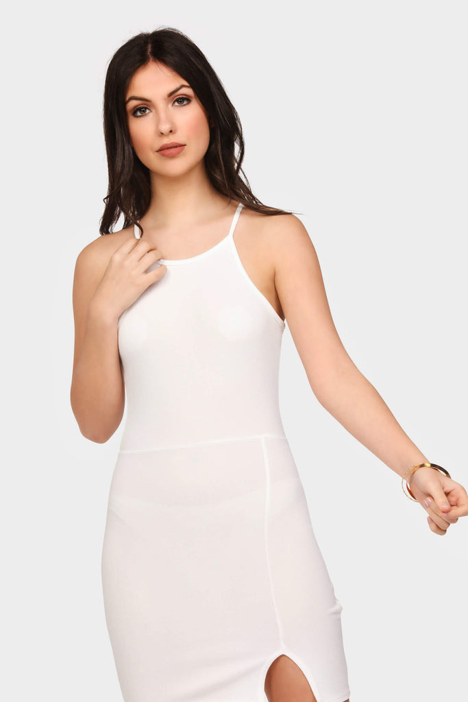 Cream High Neck Bodycon Mini Dress