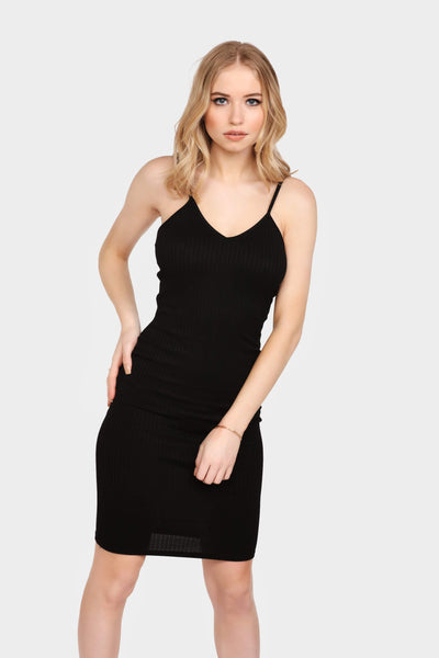 Black Ribbed Cami Midi Dress