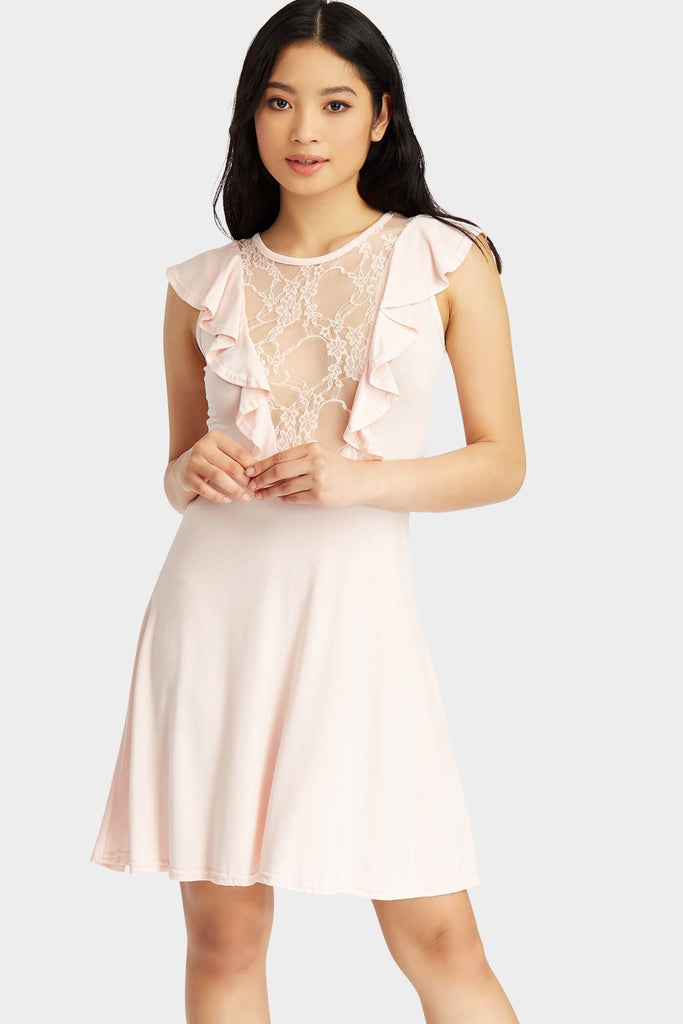 Nude Lace V Neck And Frill Dress