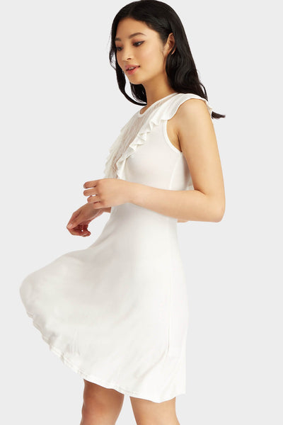 Cream Lace V Neck And Frill Dress