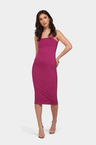 Magenta Square Neck Midi Dress