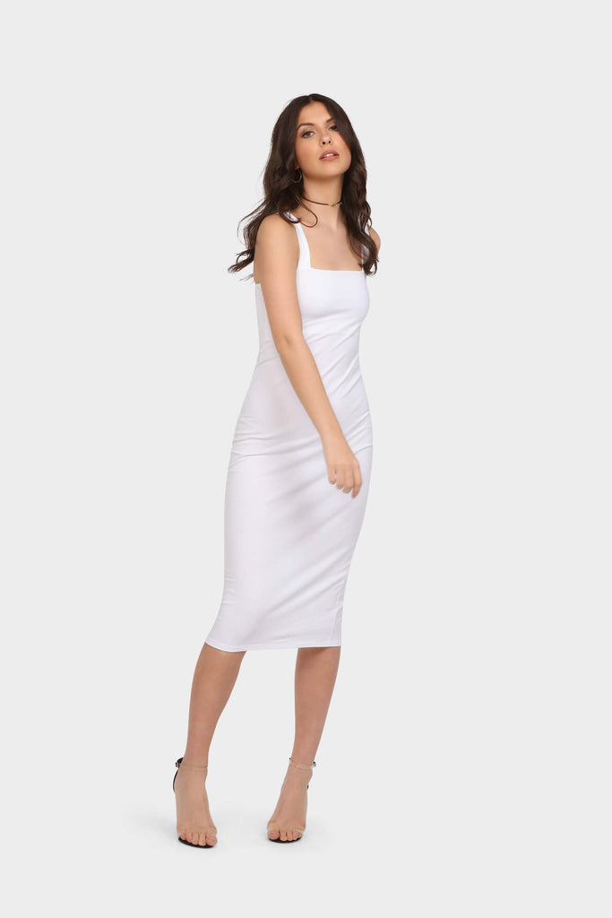 White Square Neck Midi Dress