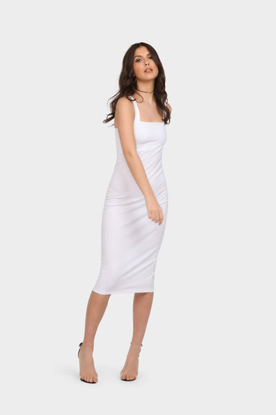 White Square Neck Midi Dress