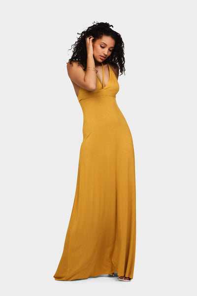 Mustard Plunge Maxi Dress