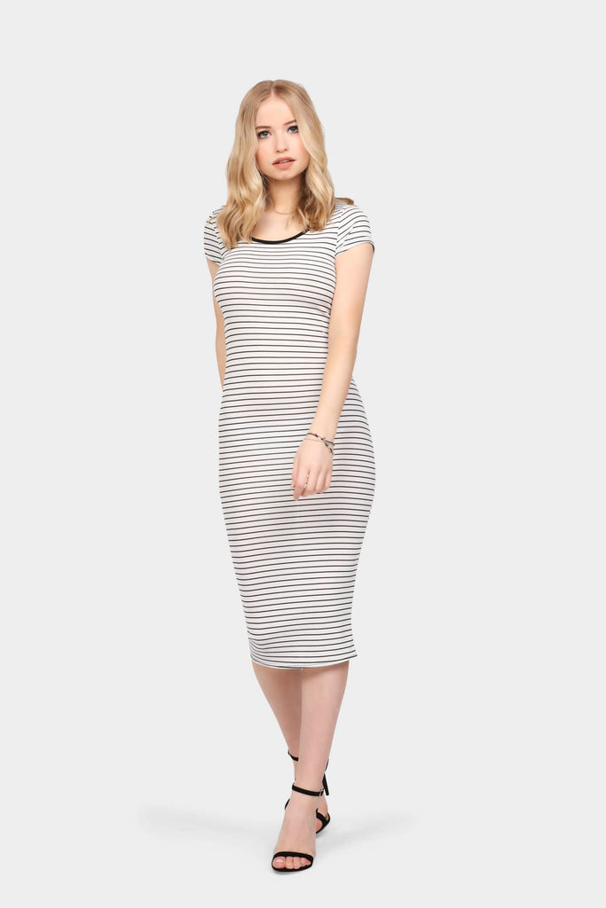 White Rib Stripe Midi Dress