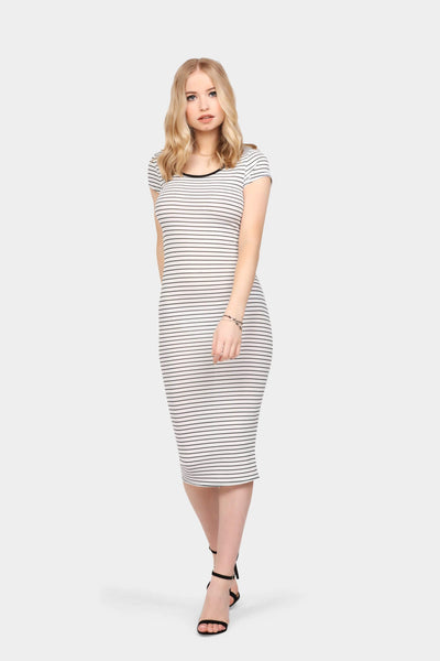 White Rib Stripe Midi Dress