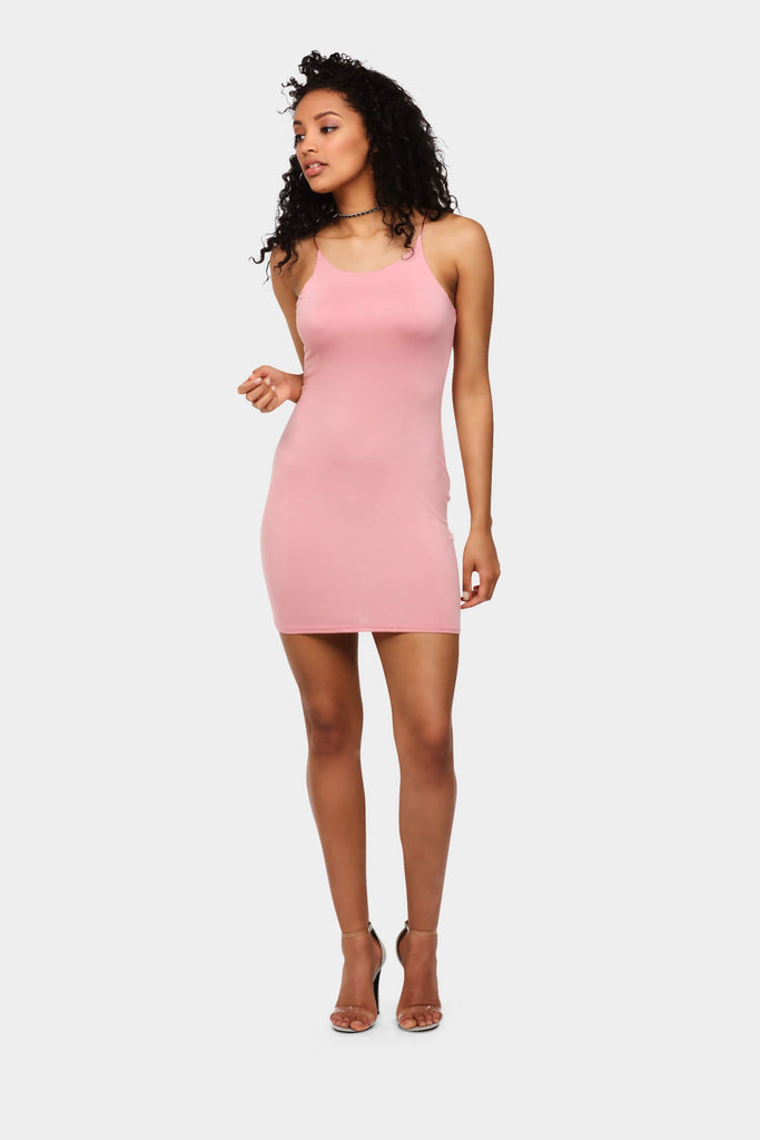 Dusky Pink Basic Spaghetti Bodycon Dress