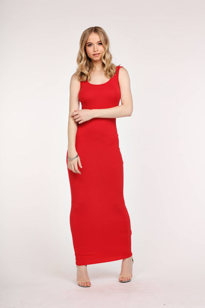 Red Scoop Neck Maxi Dress