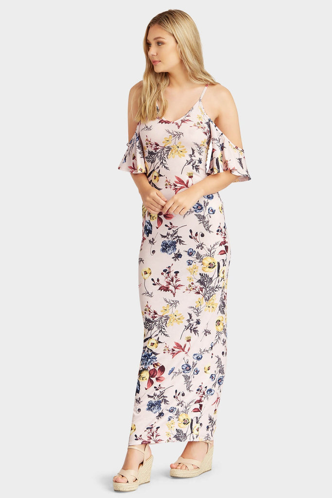 Multi Printed Cold Shoulder Maxi Dress