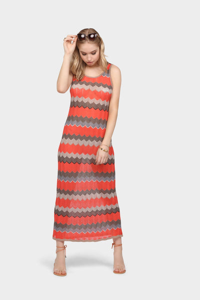Red Zig Zag Crochet Maxi Dress