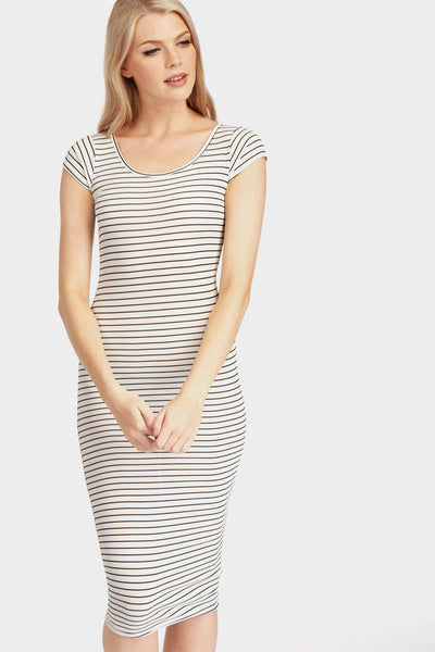 White Rib Stripe Midi Dress
