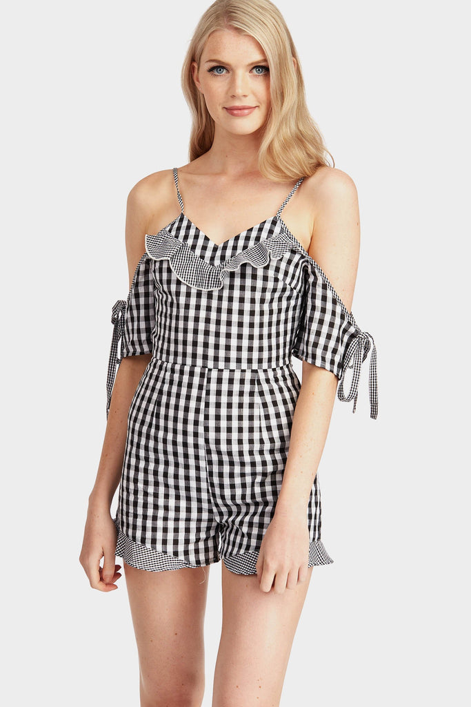 Black Gingham Cold Shoulder Playsuit
