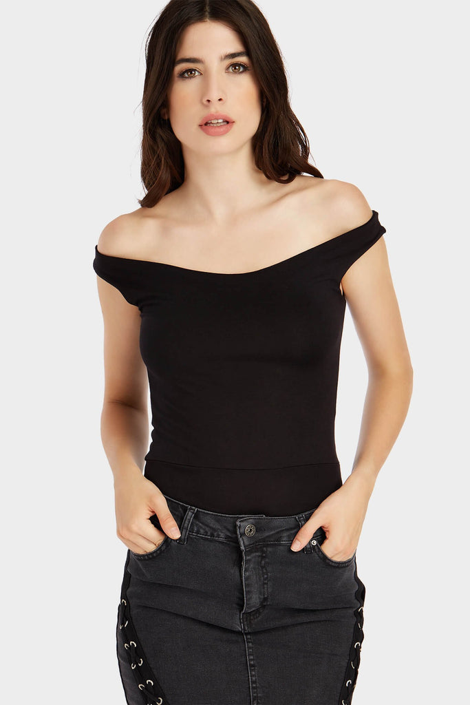 Black Off Shoulder Basic Bodysuit