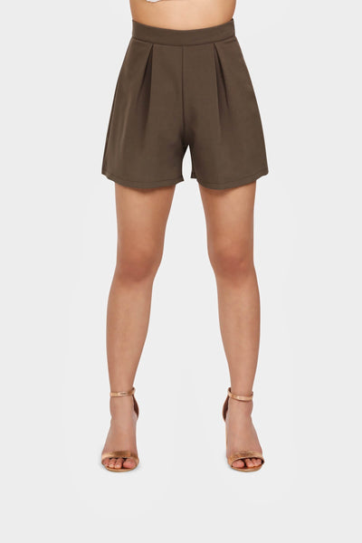 Khaki Side Zip Woven Shorts