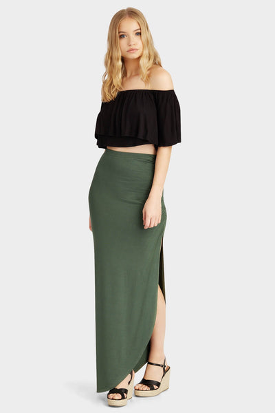 Khaki Side Split Maxi Skirt